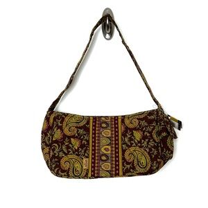 Boho Floral Paisley Baguette Shoulder Bag Chocolate Brown Quilted Y2K Goblincore
